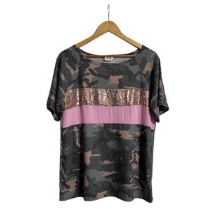 Camouflage Sequin Stripe Women's Tee